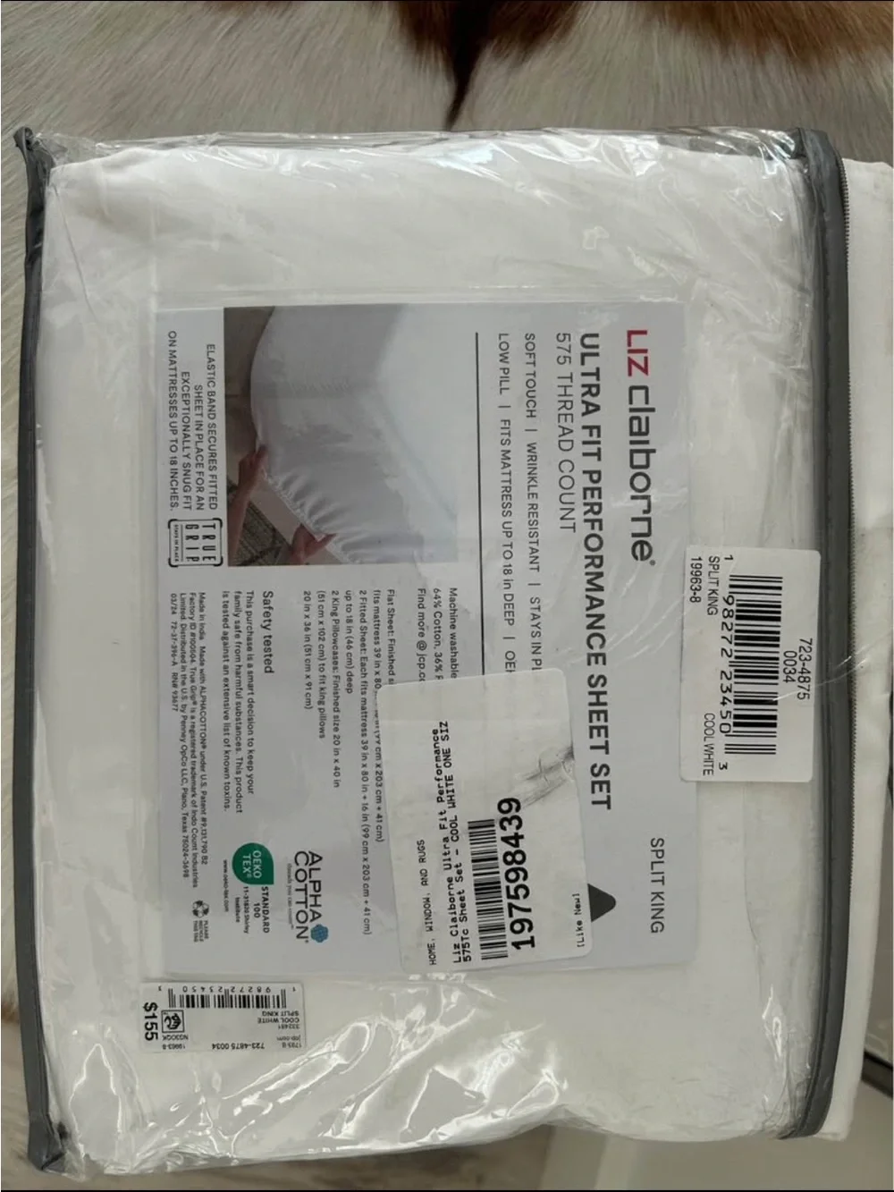Liz Claiborne Ultra Fit Performance 575TC Sheet Set, Split King, Cool White